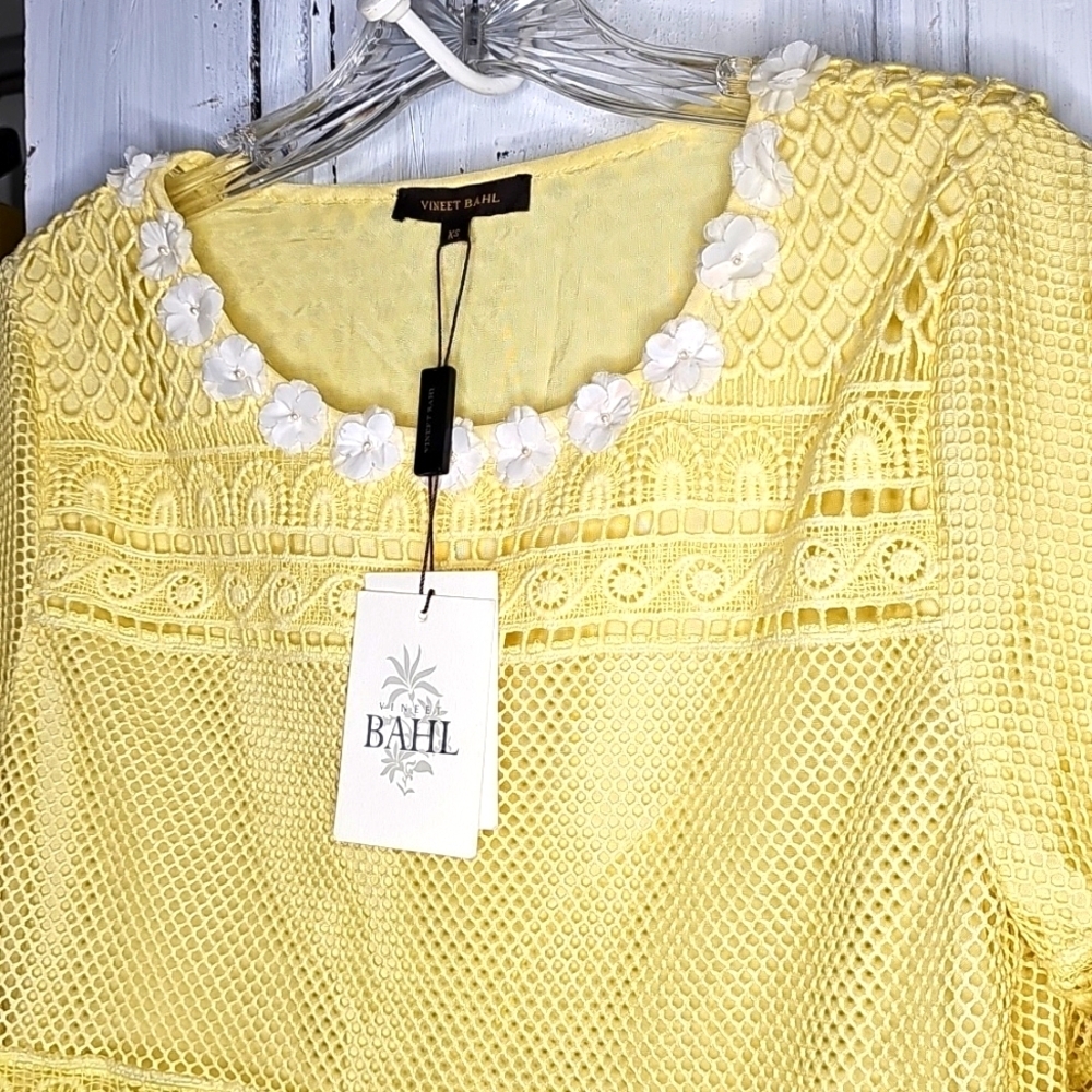 Vineet Bahl Womens Embroidered Yellow Mesh Tiered Blouse Boho XS - Picture 2 of 7